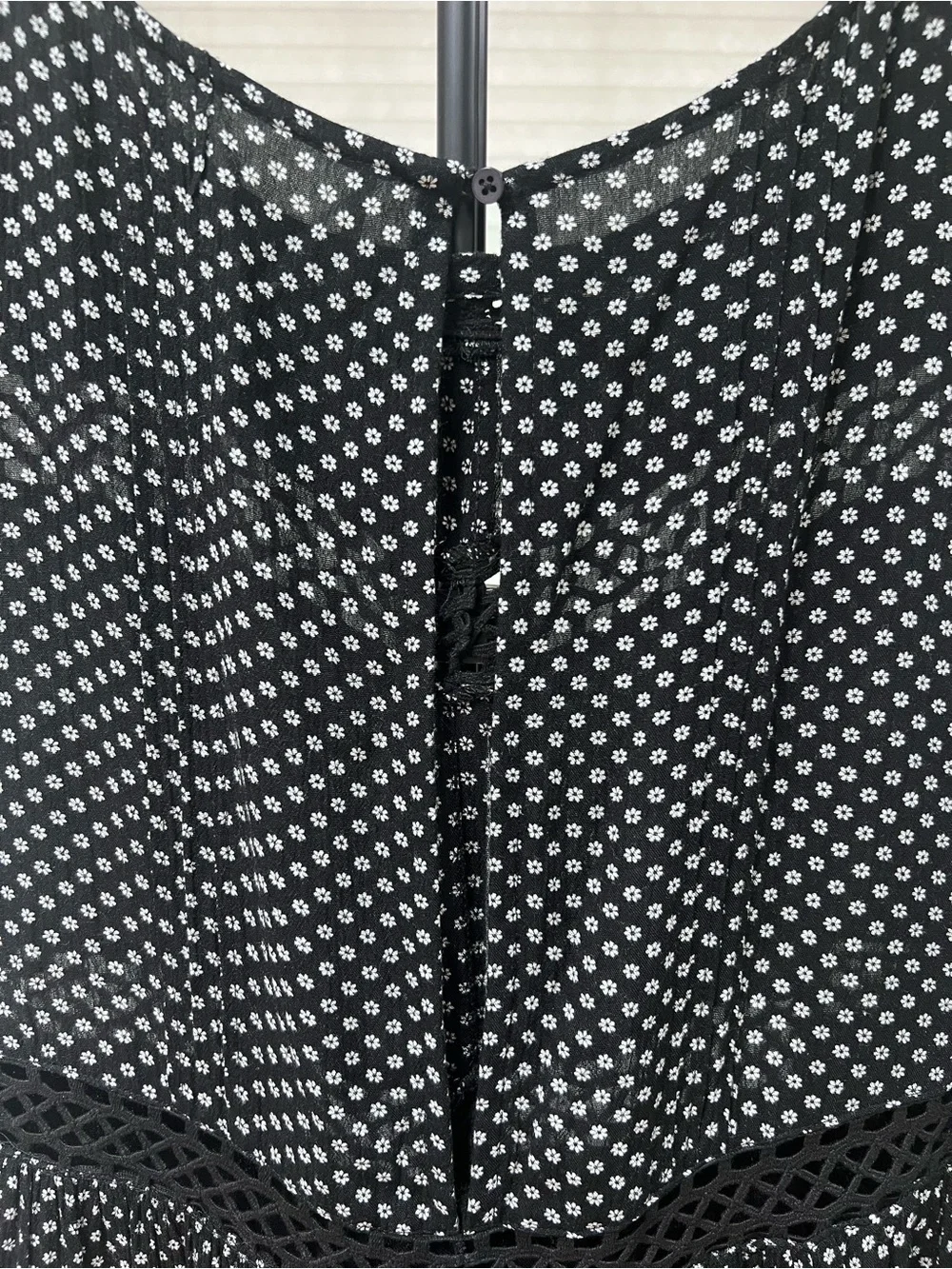 Free People Black & White Floral Lace Trim Tiered Mini Dress - Picture 6 of 7